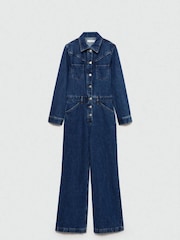 Mango Blue Denim Wide Leg 100% Cotton Jumpsuit - Image 6 of 7