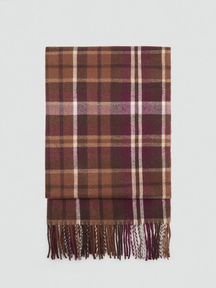 Mango Purple Fringed Check Scarf - Image 1 of 2