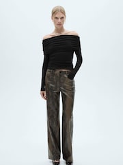 Mango Brown Straight Snakeskin-Effect Trousers - Image 1 of 7