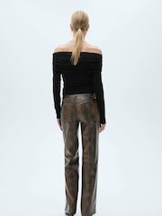 Mango Brown Straight Snakeskin-Effect Trousers - Image 2 of 7