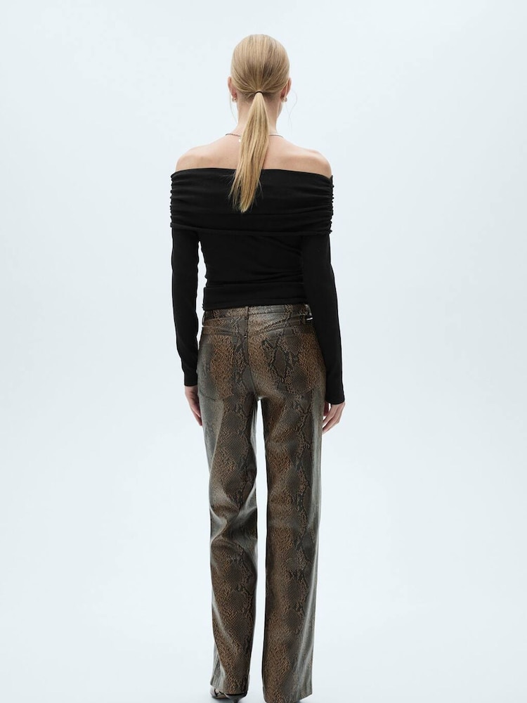 Mango Brown Straight Snakeskin-Effect Trousers - Image 2 of 7 Mango Brown Straight Snakeskin-Effect Trousers - Image 2 of 7