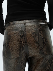 Mango Brown Straight Snakeskin-Effect Trousers - Image 4 of 7