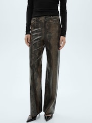 Mango Brown Straight Snakeskin-Effect Trousers - Image 5 of 7