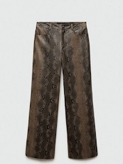 Mango Brown Straight Snakeskin-Effect Trousers - Image 6 of 7