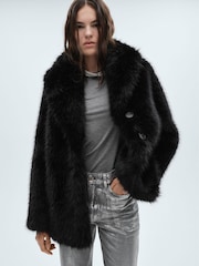 Mango Black Faux Fur Coat - Image 1 of 6