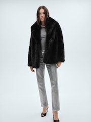 Mango Black Faux Fur Coat - Image 2 of 6
