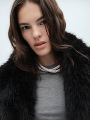Mango Black Faux Fur Coat - Image 4 of 6