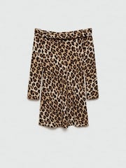 Mango Animal Leopard Print Off Shoulder Mini Dress - Image 5 of 6