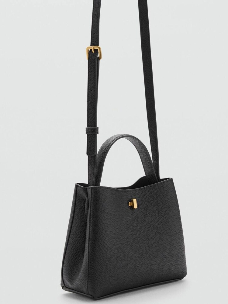 Mango Black Mini shopper bag with metallic detail - Image 2 of 4