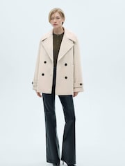 Mango Cream Double-Breasted Wool Coat - Image 1 of 6