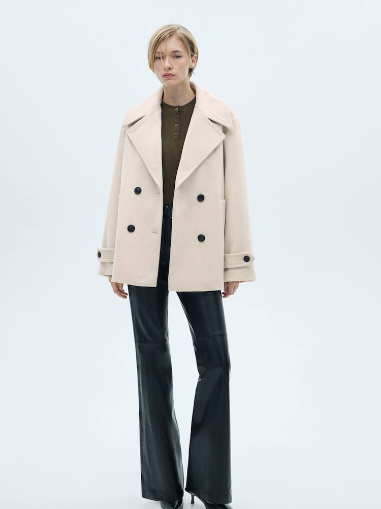 Mango Cream Double-Breasted Wool Coat - Image 1 of 6