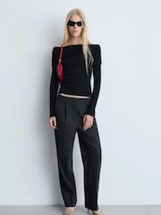Mango Black Bardot Off Shoulder Long Sleeve Top - Image 1 of 6