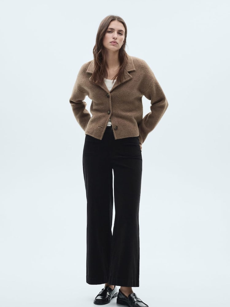 Mango Black Corduroy Culotte Trousers - Image 1 of 6