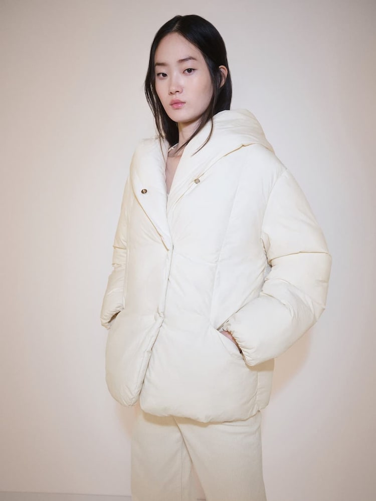 Mango Cream Hooded Quilted Puffer Jacket - Image 1 of 6 Mango Cream Hooded Quilted Puffer Jacket - Image 1 of 6