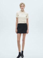 Mango Cream Knitted Polo Shirt With Rhinestone Collar - Image 1 of 6