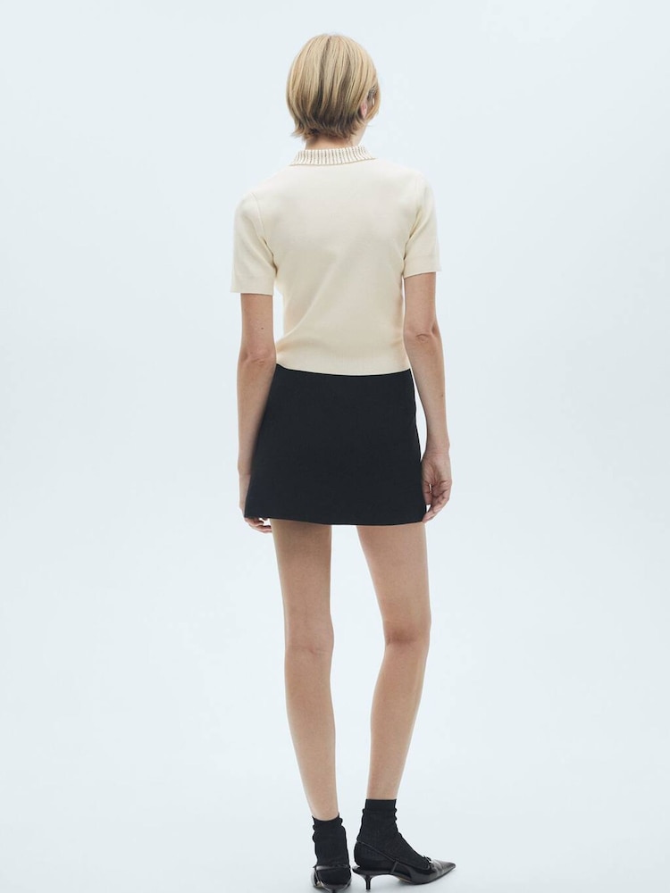 Mango Cream Knitted Polo Shirt With Rhinestone Collar - Image 2 of 6