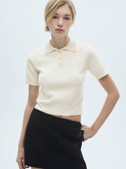 Mango Cream Knitted Polo Shirt With Rhinestone Collar - Image 3 of 6