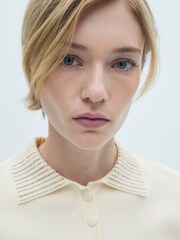 Mango Cream Knitted Polo Shirt With Rhinestone Collar - Image 4 of 6