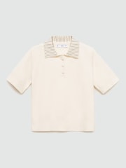 Mango Cream Knitted Polo Shirt With Rhinestone Collar - Image 5 of 6