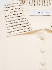 Mango Cream Knitted Polo Shirt With Rhinestone Collar - Image 6 of 6