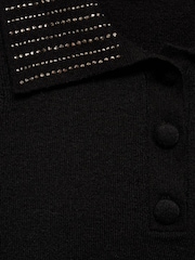 Mango Black Rhinestone Collar Knitted Polo Shirt - Image 6 of 6