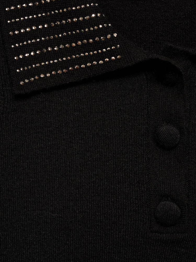 Mango Black Rhinestone Collar Knitted Polo Shirt - Image 6 of 6