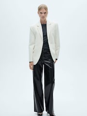 Mango Black Straight Faux Fur Leather Snakeskin-Effect Trousers - Image 2 of 6