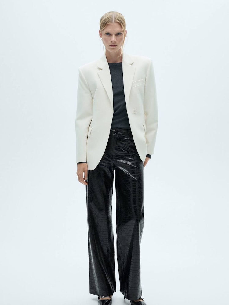 Mango Black Straight Faux Fur Leather Snakeskin-Effect Trousers - Image 2 of 6 Mango Black Straight Faux Fur Leather Snakeskin-Effect Trousers - Image 2 of 6