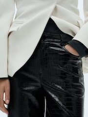 Mango Black Straight Faux Fur Leather Snakeskin-Effect Trousers - Image 4 of 6