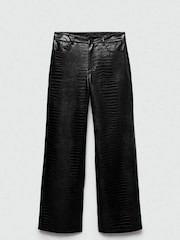 Mango Black Straight Faux Fur Leather Snakeskin-Effect Trousers - Image 5 of 6