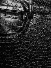 Mango Black Straight Faux Fur Leather Snakeskin-Effect Trousers - Image 6 of 6