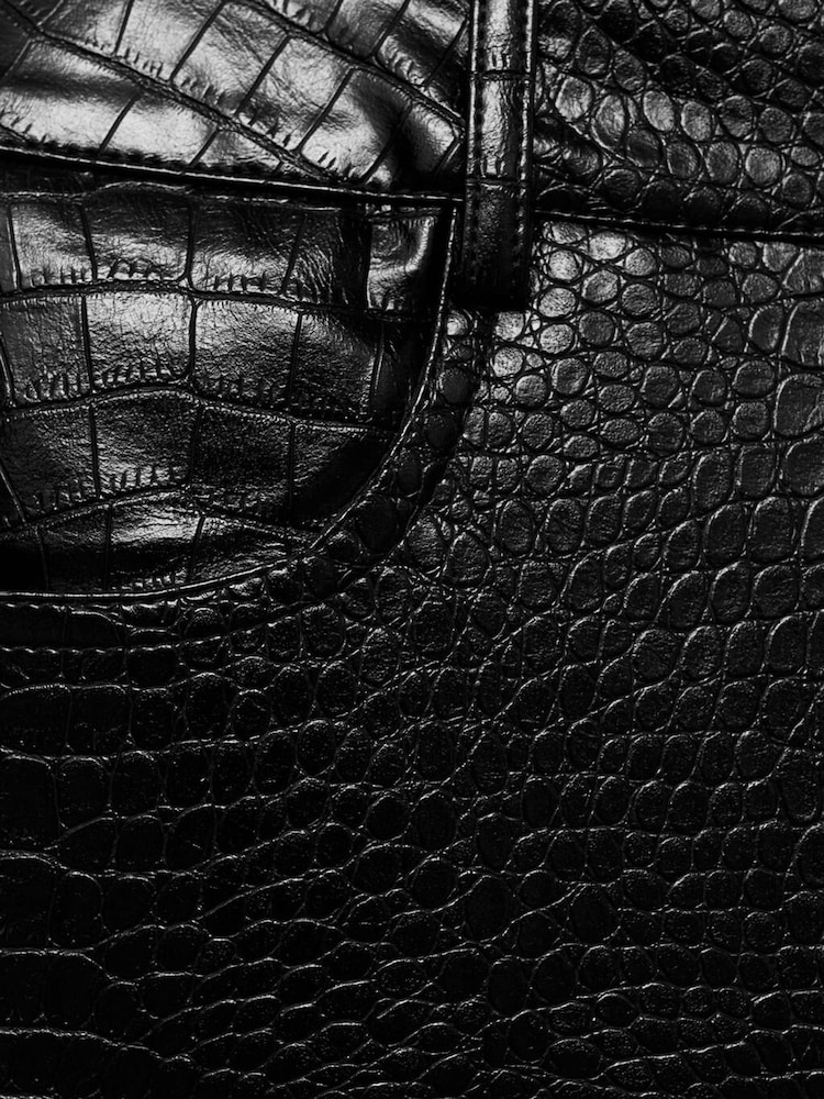 Mango Black Straight Faux Fur Leather Snakeskin-Effect Trousers - Image 6 of 6