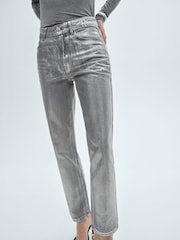 Mango Silver Silver Shimmer Straight 100% Cotton Jeans - Image 1 of 1