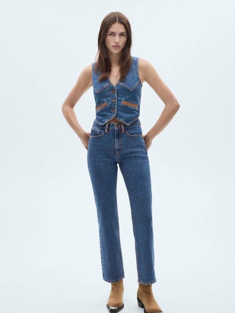 Mango Black Bannack 100% Cotton Jeans With Contrast Details - Image 1 of 7 Mango Black Bannack 100% Cotton Jeans With Contrast Details - Image 1 of 7