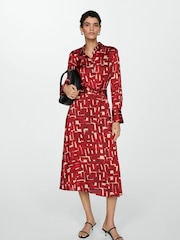Mango Red Printed Shirt Dress - Image 1 of 1