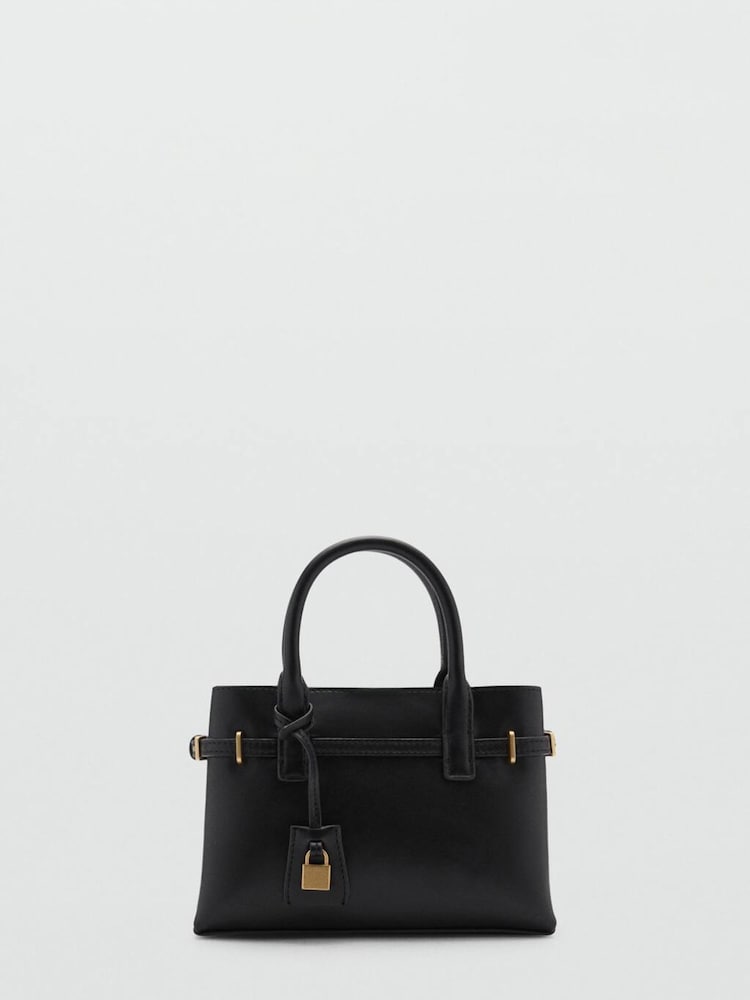 Mango Black Mini-Shopper Bag With Rear Padlock - Image 1 of 3 Mango Black Mini-Shopper Bag With Rear Padlock - Image 1 of 3