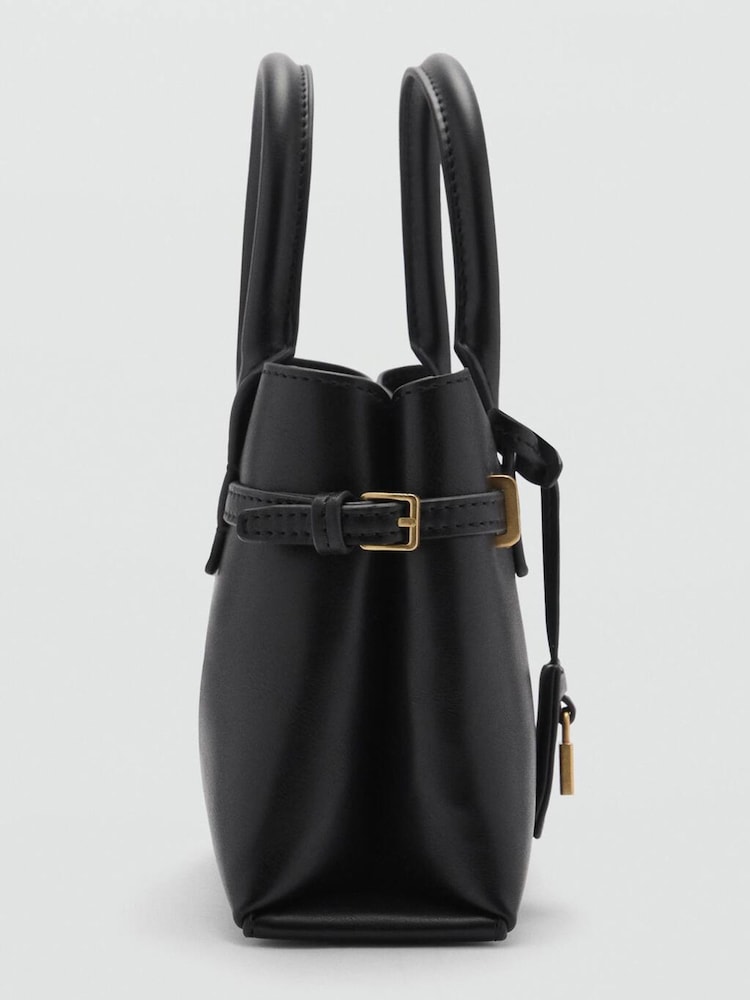 Mango Black Mini-Shopper Bag With Rear Padlock - Image 2 of 3 Mango Black Mini-Shopper Bag With Rear Padlock - Image 2 of 3
