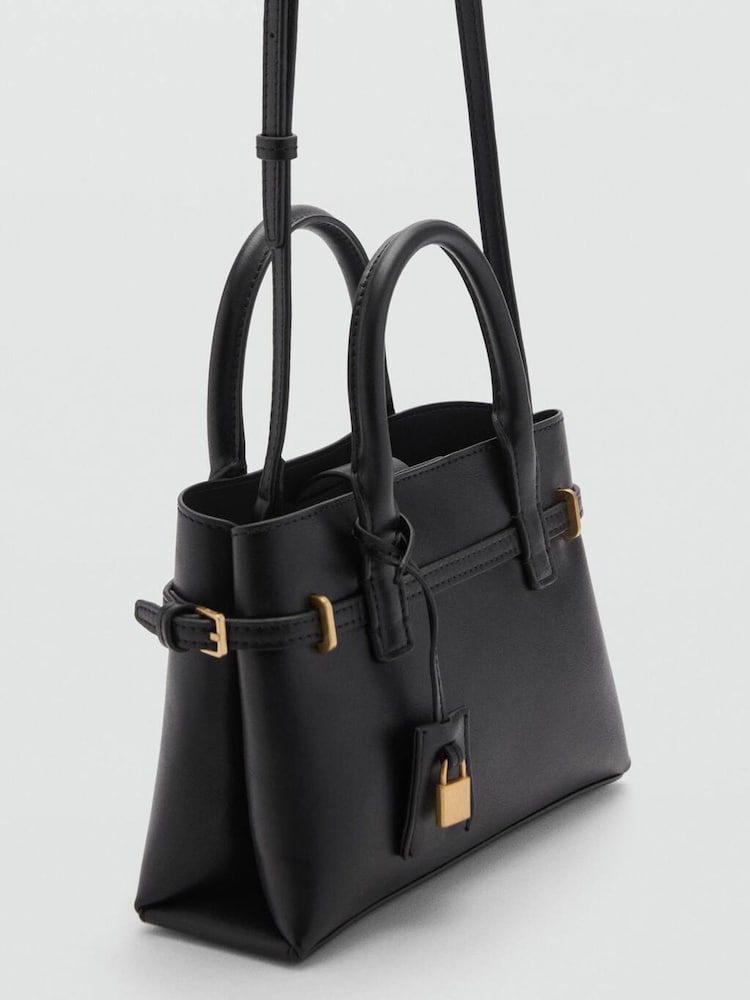 Mango Black Mini-Shopper Bag With Rear Padlock - Image 3 of 3 Mango Black Mini-Shopper Bag With Rear Padlock - Image 3 of 3