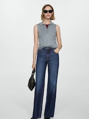 Mango Blue Danila Wide Leg High-Rise Full Length Jeans - Image 1 of 7