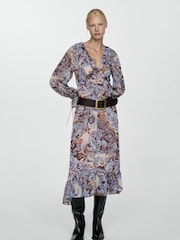 Mango Blue Paisley Midi Dress With Ruffles - Image 1 of 7
