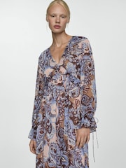Mango Blue Paisley Midi Dress With Ruffles - Image 2 of 7