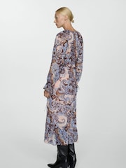Mango Blue Paisley Midi Dress With Ruffles - Image 3 of 7