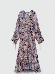 Mango Blue Paisley Midi Dress With Ruffles - Image 6 of 7