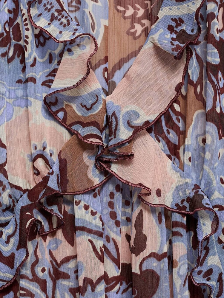 Mango Blue Paisley Midi Dress With Ruffles - Image 7 of 7