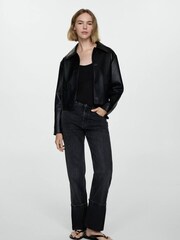 Mango Black Alison Straight-Fit Turn-Up 100% Cotton Jeans - Image 1 of 7