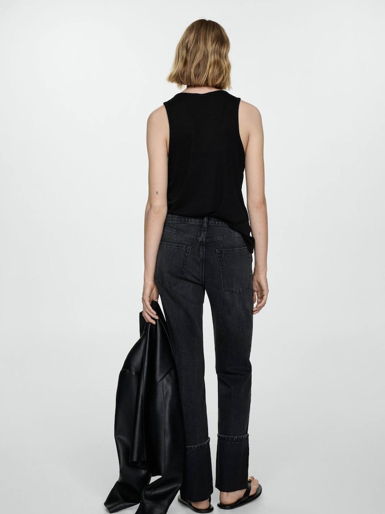Mango Black Alison Straight-Fit Turn-Up 100% Cotton Jeans - Image 2 of 7 Mango Black Alison Straight-Fit Turn-Up 100% Cotton Jeans - Image 2 of 7