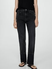 Mango Black Alison Straight-Fit Turn-Up 100% Cotton Jeans - Image 3 of 7