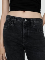 Mango Black Alison Straight-Fit Turn-Up 100% Cotton Jeans - Image 5 of 7