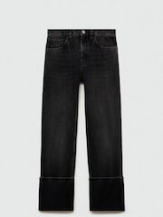 Mango Black Alison Straight-Fit Turn-Up 100% Cotton Jeans - Image 6 of 7