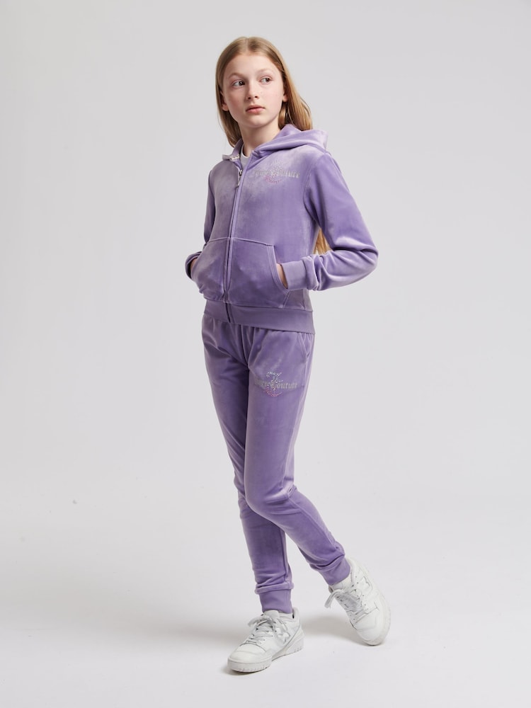 Juicy Couture Purple Marl Girls Diamante Hoodie & Slim Tracksuit Set - Image 1 of 9